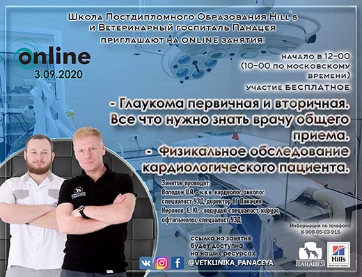 Интерактивная онлайн-трансляция в рамках Школы постдипломного образования Hill s совместно с ветеринарным госпиталем Панацея